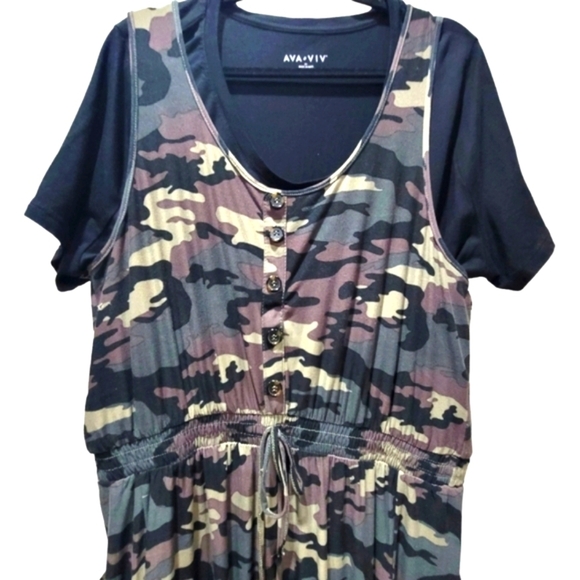 2X Camo Military Romper Side Pockets Elastic Cuff w/Black Tee - Picture 8 of 12